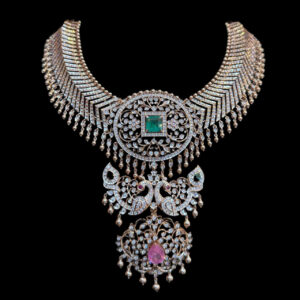 Majestic Peacock Diamond & Emerald Bridal Necklace