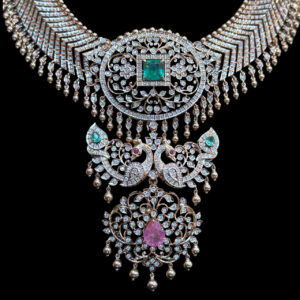 Majestic Peacock Diamond & Emerald Bridal Necklace