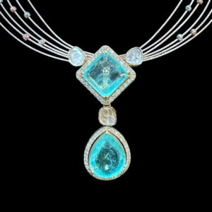 Ethereal Aqua Stone Silver Multi-Strand Necklace