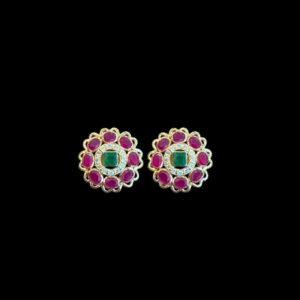 Regal Ruby & Emerald Floral Stud Earrings