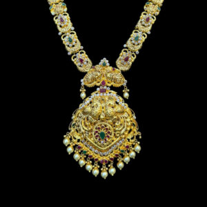Ornate Lakshmi Antique Gold Long Haram