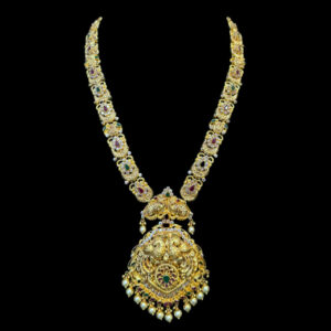 Ornate Lakshmi Antique Gold Long Haram