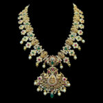 Grand Lakshmi CZ & Emerald Antique Gold Haram