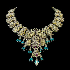 Regal Peacock Antique Gold Temple Necklace