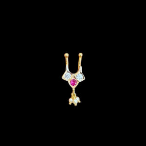 Elegant Ruby & Pearl Gold Nose Pin