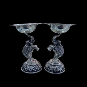 Ornate Elephant Silver Diya Lamp Pair