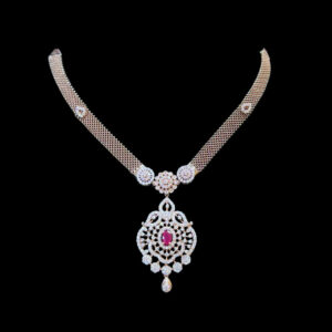 Ornate Ruby & Diamond Rose Gold Necklace