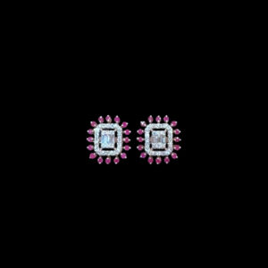 Regal Ruby & Diamond Square Stud Earrings II