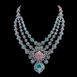 Regal Emerald & Pink Tourmaline Diamond Layered Necklace