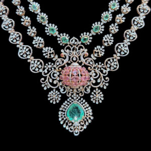 Regal Emerald & Pink Tourmaline Diamond Layered Necklace