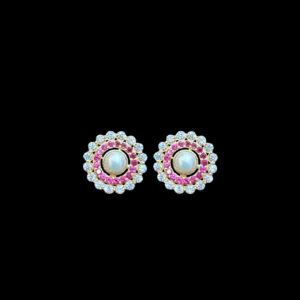 Elegant Pearl & Ruby Halo Studs