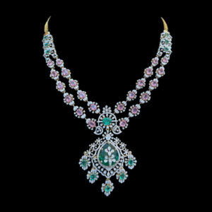 Regal Emerald & Pink Sapphire Diamond Necklace