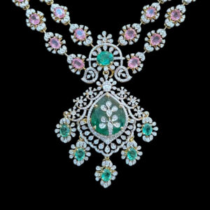Regal Emerald & Pink Sapphire Diamond Necklace