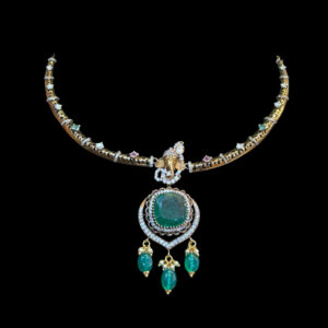 Divine Ganesha Emerald & Diamond Gold Necklace