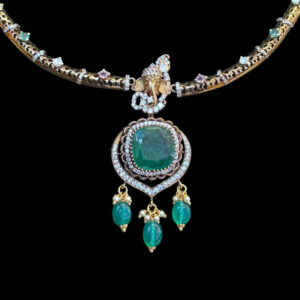 Divine Ganesha Emerald & Diamond Gold Necklace