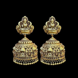 Grand Lakshmi Temple Gold Jhumka Earrings