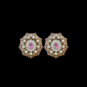 Regal Pink Sapphire & Pearl Stud Earrings