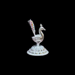Whimsical Silver Enamel Peacock Kumkum Stand