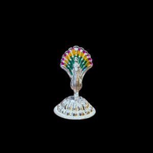 Whimsical Silver Enamel Peacock Kumkum Stand
