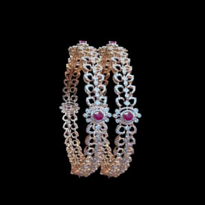 Ornate Ruby & Diamond Floral Bangle Pair