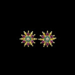 Radiant Ruby & Emerald Floral Stud Earrings