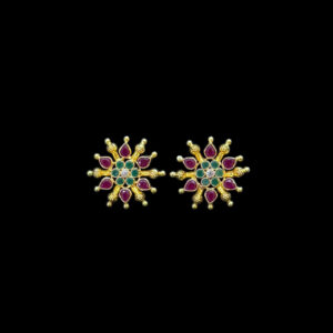 Radiant Ruby & Emerald Floral Stud Earrings