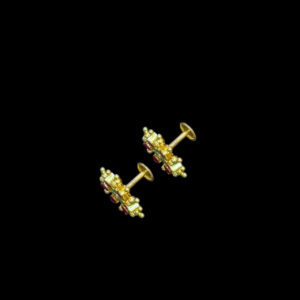 Radiant Ruby & Emerald Floral Stud Earrings