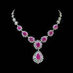 Regal Ruby & Diamond Floral Drop Necklace