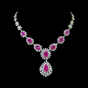 Regal Ruby & Diamond Floral Drop Necklace