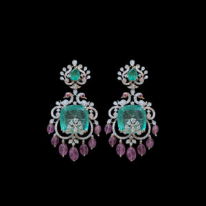 Ethereal Emerald & Diamond Swan Chandelier Earrings