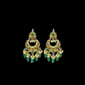Divine Emerald Antique Gold Chandbali Earrings