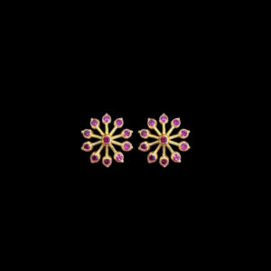 Whimsical Ruby Gold Pinwheel Stud Earrings