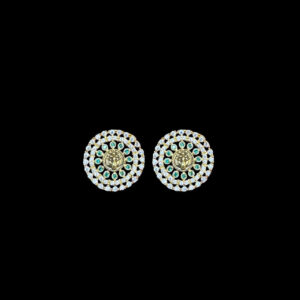 Regal Peacock Emerald & Diamond Stud Earrings