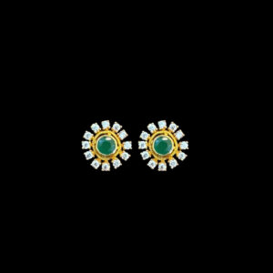 Radiant Emerald & Diamond Sunburst Stud Earrings