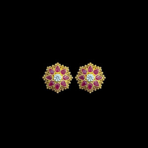 Ornate Ruby & Diamond Antique Stud Earrings