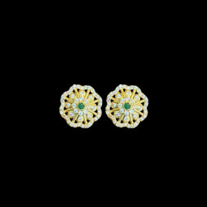 Graceful Emerald & Diamond Blossom Stud Earrings