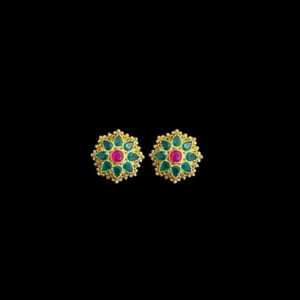 Divine Emerald & Ruby Floral Stud Earrings