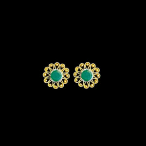Elegant Emerald Gold Filigree Stud Earrings