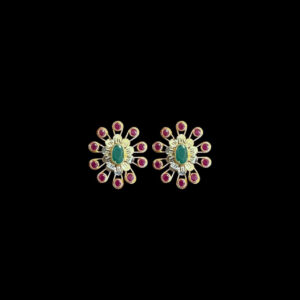 Ornate Ruby & Emerald Floral Stud Earrings