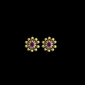 Dainty Ruby Gold Daisy Stud Earrings
