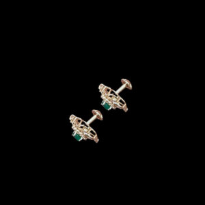 Regal Emerald & Diamond Crown Stud Earrings