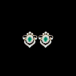 Regal Emerald & Diamond Crown Stud Earrings