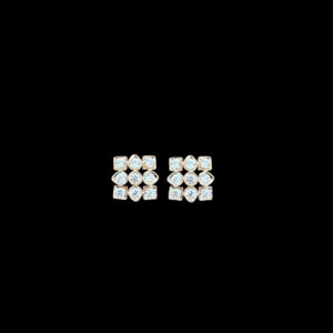 Elegant Diamond Nine-Stone Square Stud Earrings