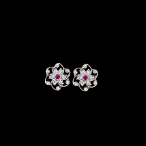 Whimsical Ruby & Diamond Pinwheel Stud Earrings