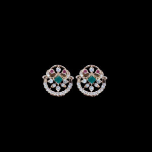 Graceful Emerald & Ruby Peacock Stud Earrings