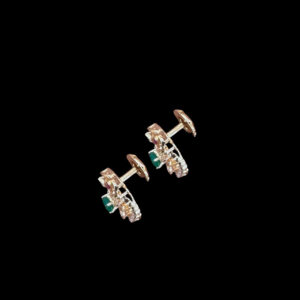 Graceful Emerald & Ruby Peacock Stud Earrings