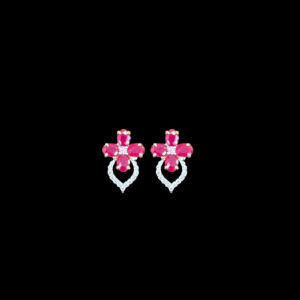 Radiant Ruby & Diamond Floral Stud Earrings
