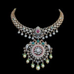 Regal Peacock Diamond & Ruby Bridal Necklace