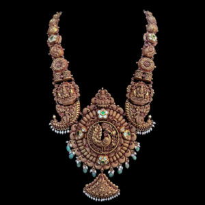 Majestic Lakshmi Peacock Antique Gold Long Haram