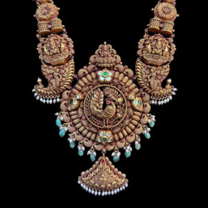 Majestic Lakshmi Peacock Antique Gold Long Haram